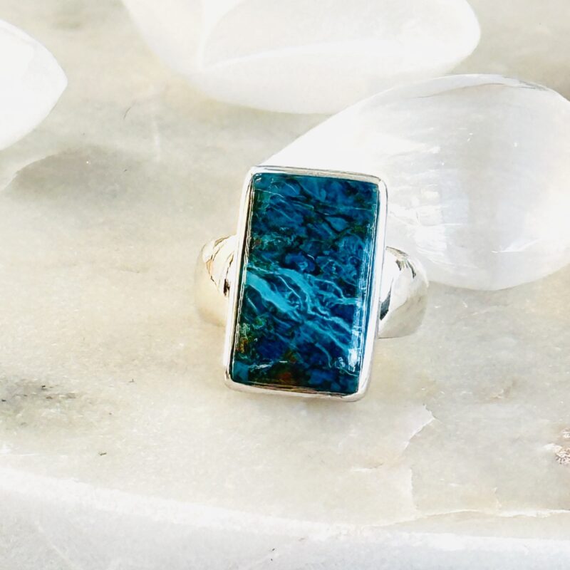Bague Azura -Apatite Bleue - rectangulaire 19 mm